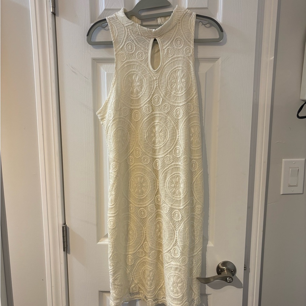 love, Fire Cream Lace Midi Dress